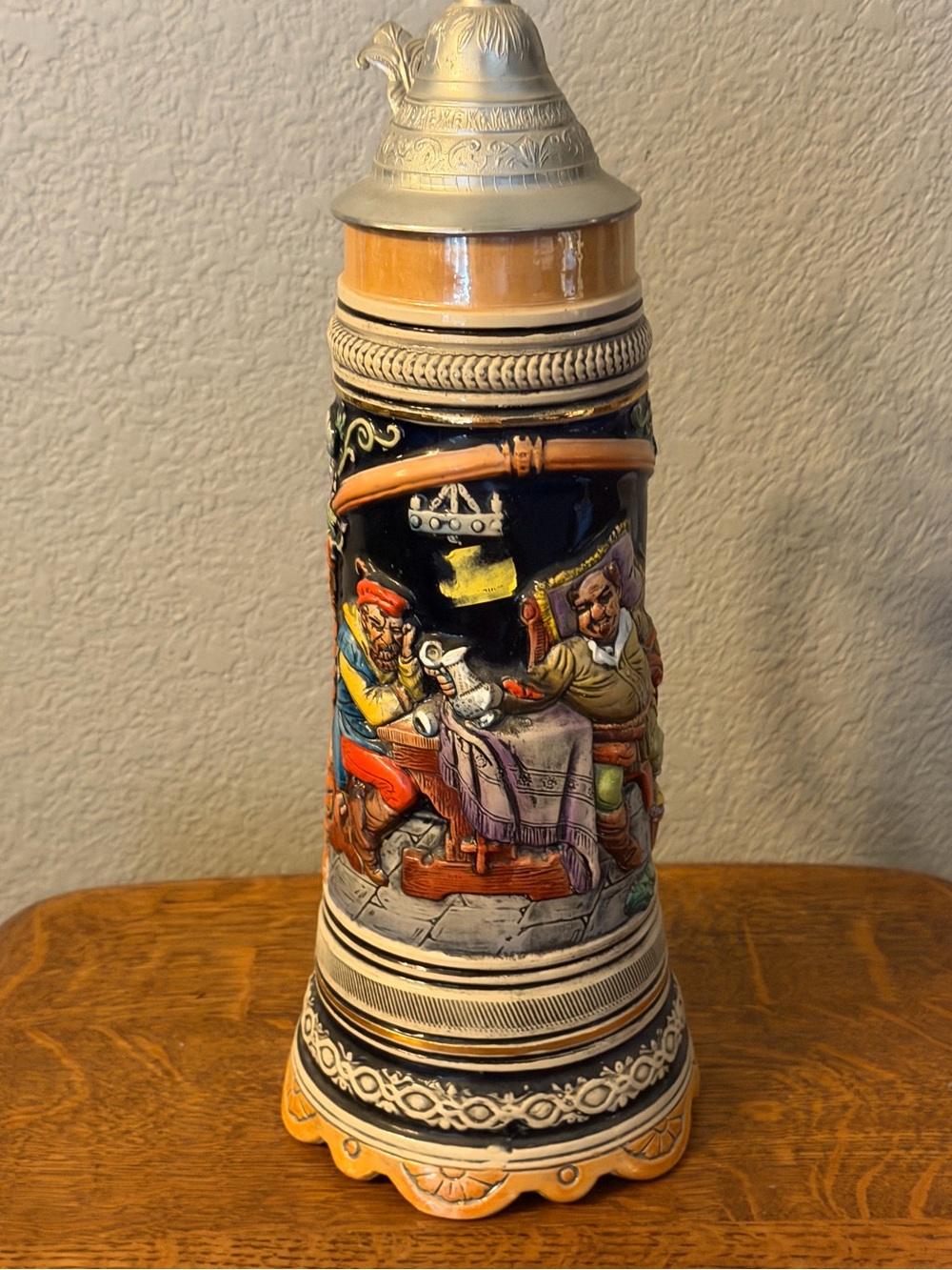 Vtg German Musical Beer Stein Trink Brüderlein Trink Lidded Relief Tavern 14”